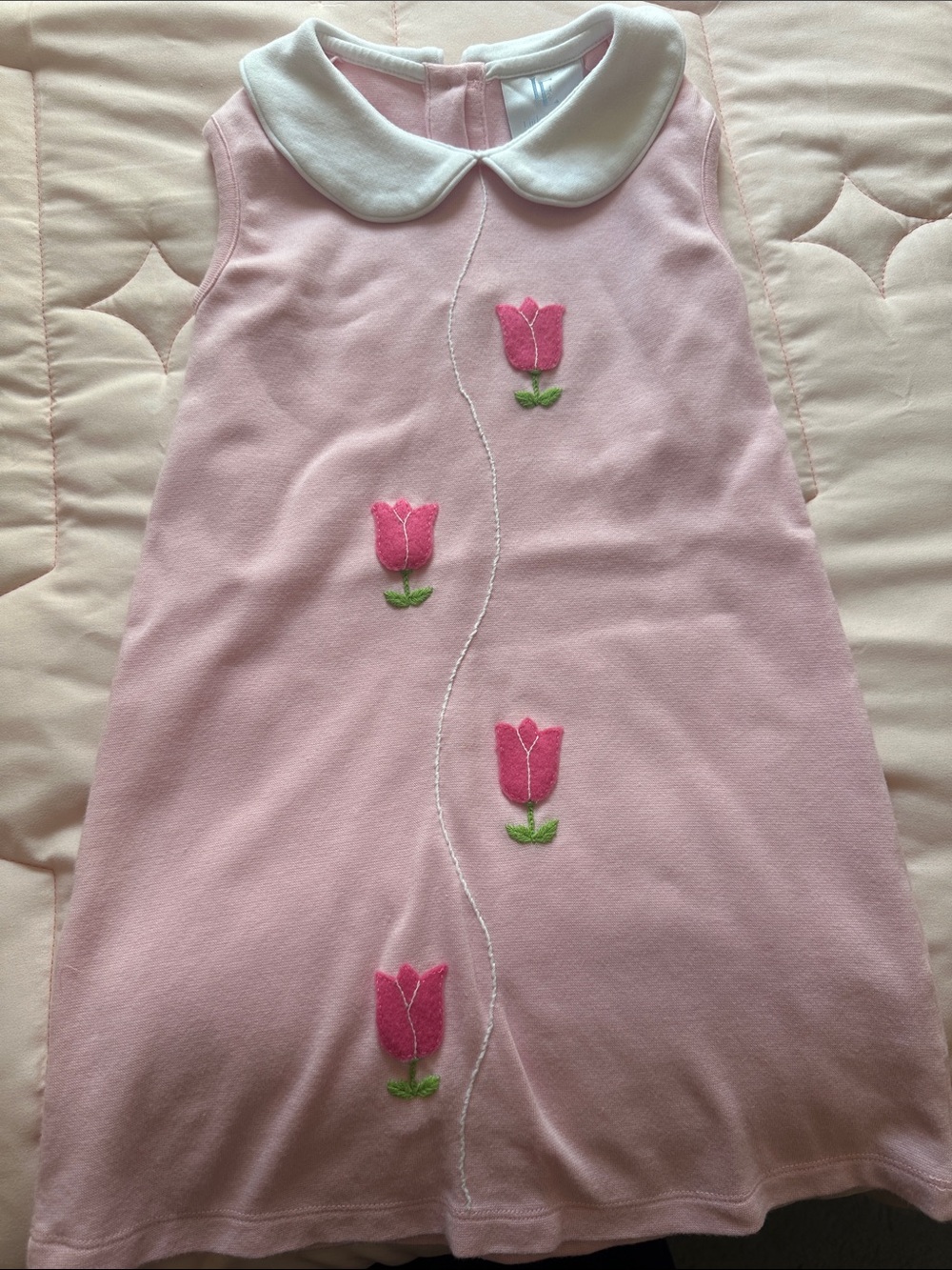 Little English Pink Tulip Dress with White Peter Pan Collar